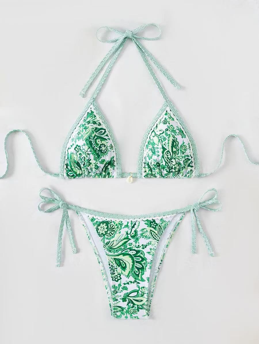 Womens Printed Two-Piece Swimsuit With Tie-Back Design