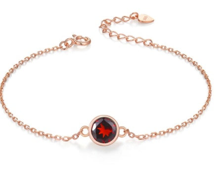 Sterling Silver Color Jewelry Natural Garnet Rose Gold Bracelet