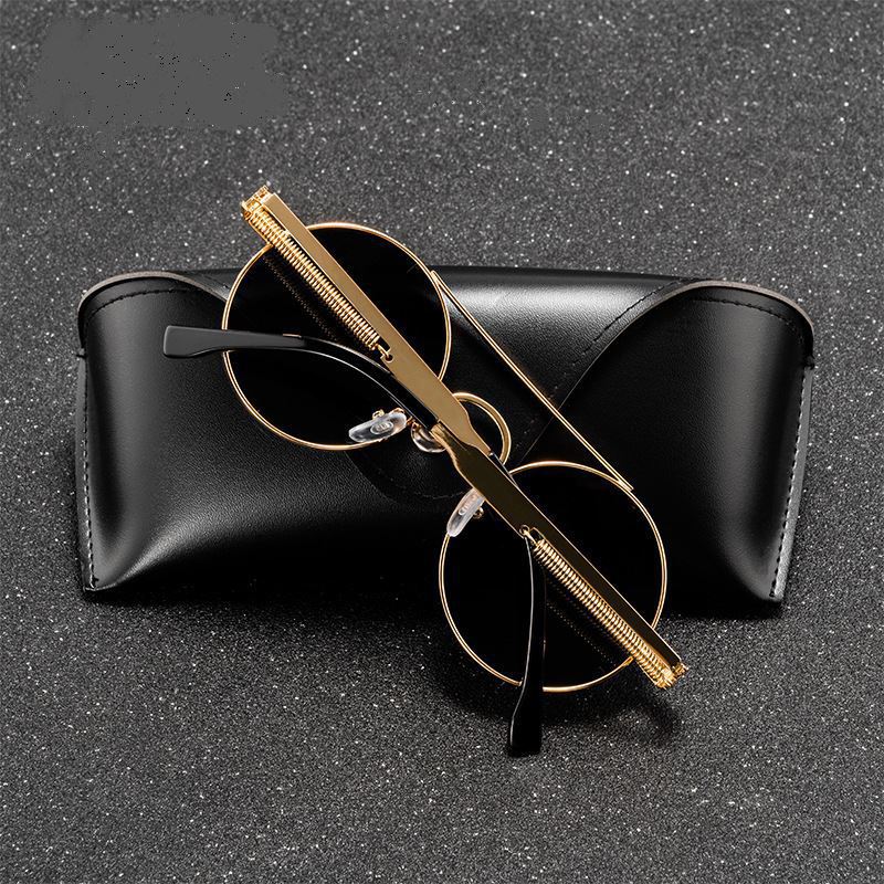 Punk Retro Round Frame Sunglasses With Spring Temples