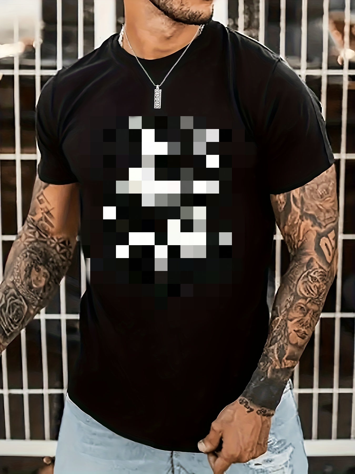 Men's Printed Short Sleeved Round Neck T-shirt