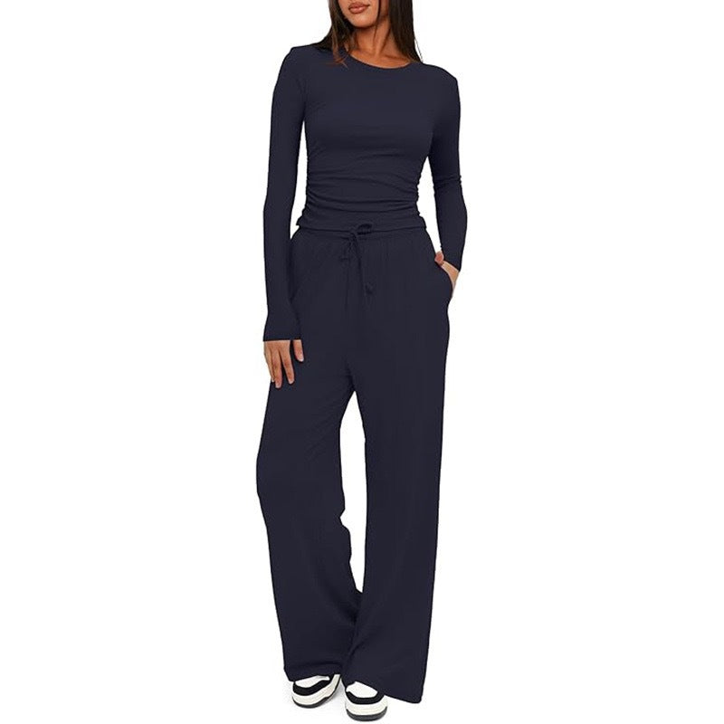 Women's Suit Autumn  Tops High Waisted Wide Leg Pants Sportswear