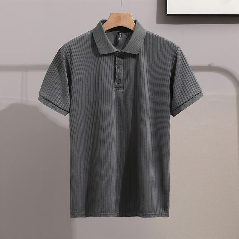 Mens Solid-Colored Slim-Fit Business-Style Fashionable Lapel Shirt With Short Sleeves