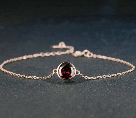 Sterling Silver Color Jewelry Natural Garnet Rose Gold Bracelet