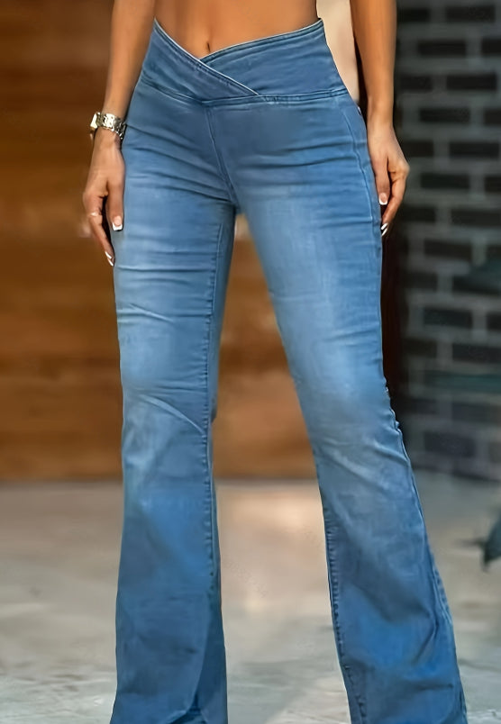 High Imitation Denim Bell-bottom Pants Cross-border Hip Lifting European And American Women Bell-bottom Pants