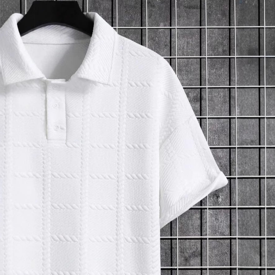 Textured Short-Sleeve Polo Shirt With A Turn-Down Collar