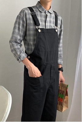 Retro One-piece Casual Overalls Men's Large Pocket Cargo Suspenders