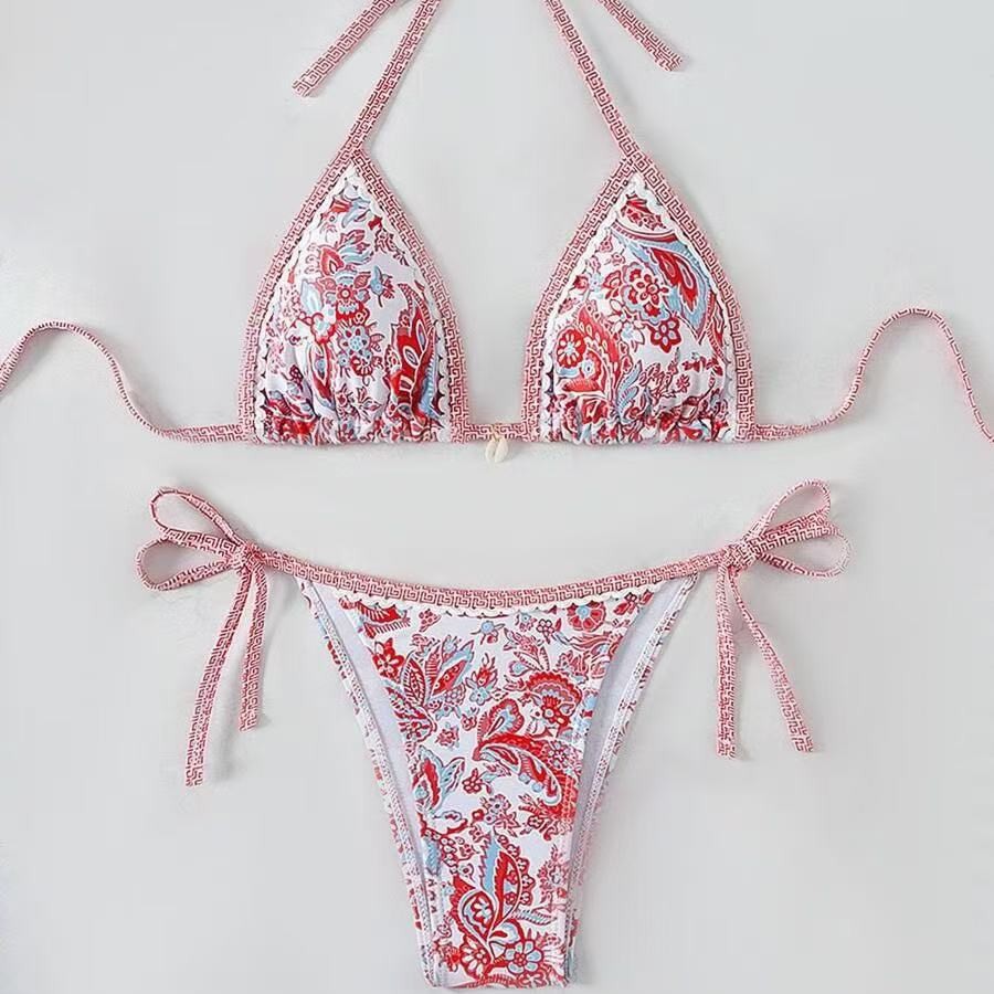 Womens Printed Two-Piece Swimsuit With Tie-Back Design