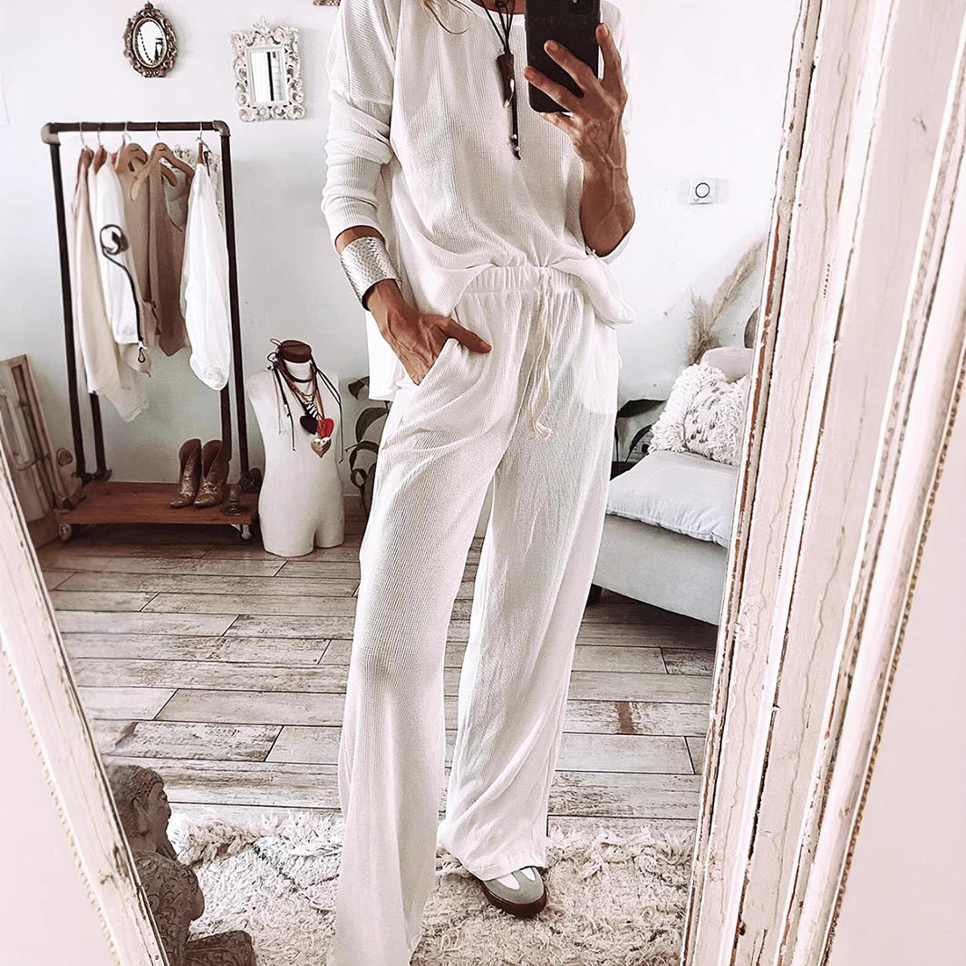 Simple Versatile Relaxed-fit Textured Casual Womens Set