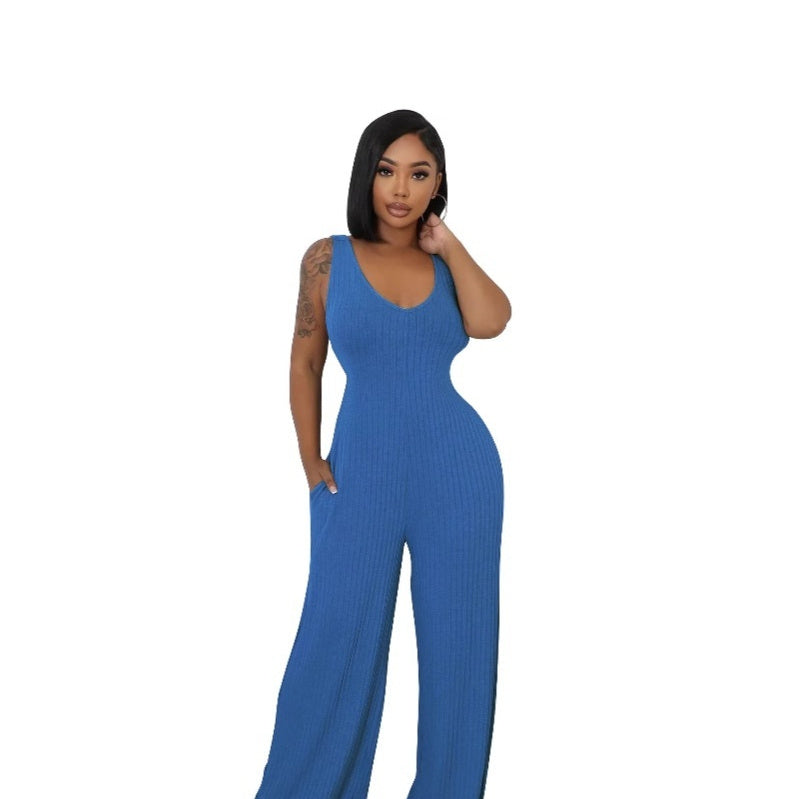 Women's High-stretch Ribbed Long-sleeve Jumpsuit Set