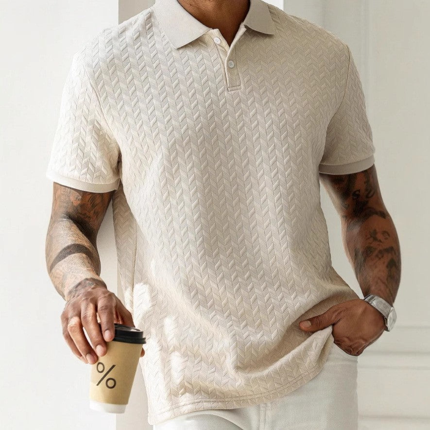Casual Short-sleeve Textured Polo Shirt Top