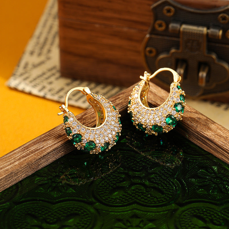 Womens French-style Fashion Micro-pave Zircon Hoop Earrings