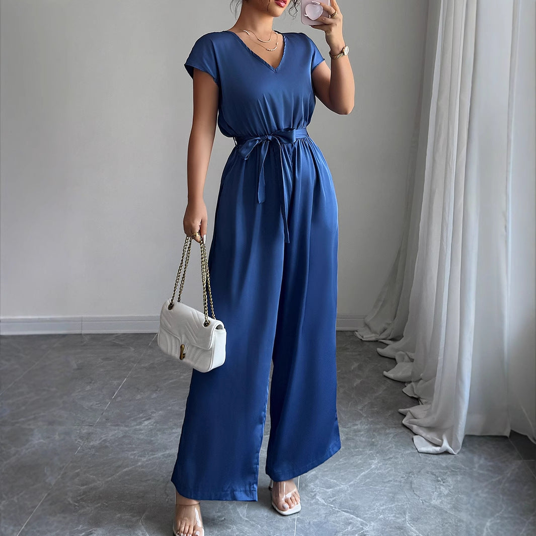 Fashion Wind Deep V High-waisted Wide-leg Jumpsuit Women's Clothing