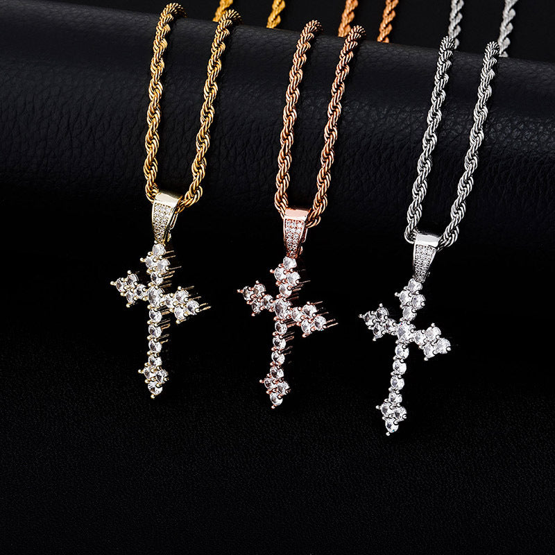 Retro Cross Pendant With Full Zirconia, Simple Religious Necklace For European And American Styles
