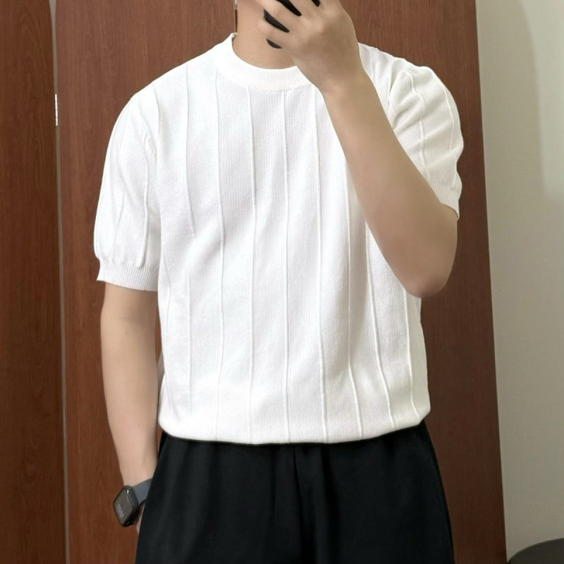 Crisp Solid-color Knit T-shirt