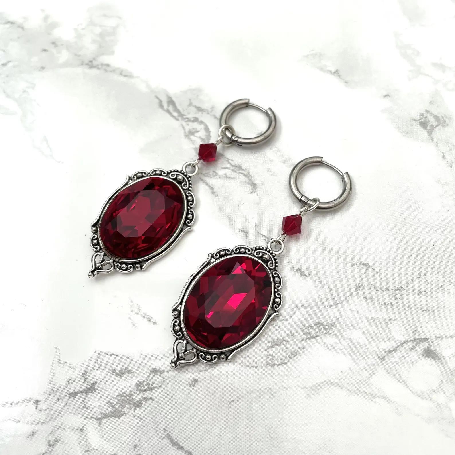 Gothic Black And Red Crystal Victorian Gothic Earrings